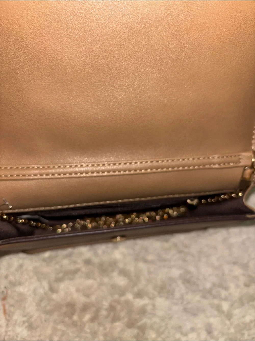 Quilted Tan Shoulder Bag/Purse - Women's Crossbody with gold chain strap